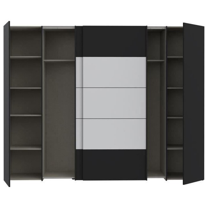Armoire - Noir / Blanc - 2 portes battantes + 2 portes coulissantes - L270,3 x P61,2 x H210,5 cm - NARAGO