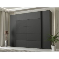 Armoire - Noir / Blanc - 2 portes battantes + 2 portes coulissantes -