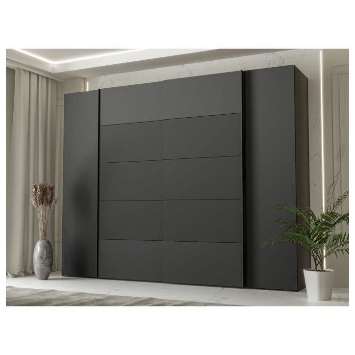 Armoire - Noir / Blanc - 2 portes battantes + 2 portes coulissantes - L270,3 x P61,2 x H210,5 cm - NARAGO