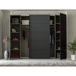 Armoire - Noir / Blanc - 2 portes battantes + 2 portes coulissantes -