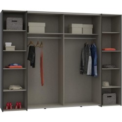 Armoire - Noir / Blanc - 2 portes battantes + 2 portes coulissantes -