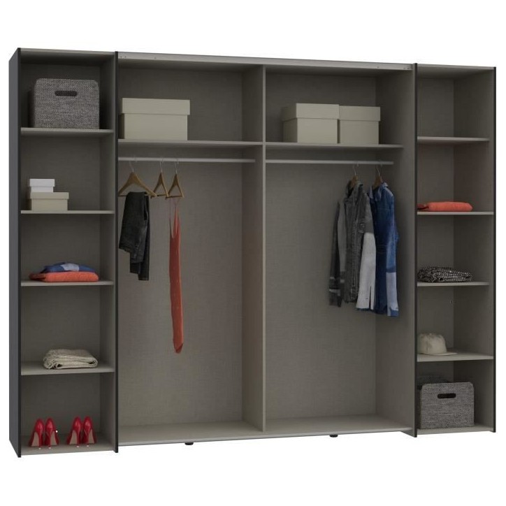 Armoire - Noir / Blanc - 2 portes battantes + 2 portes coulissantes - L270,3 x P61,2 x H210,5 cm - NARAGO