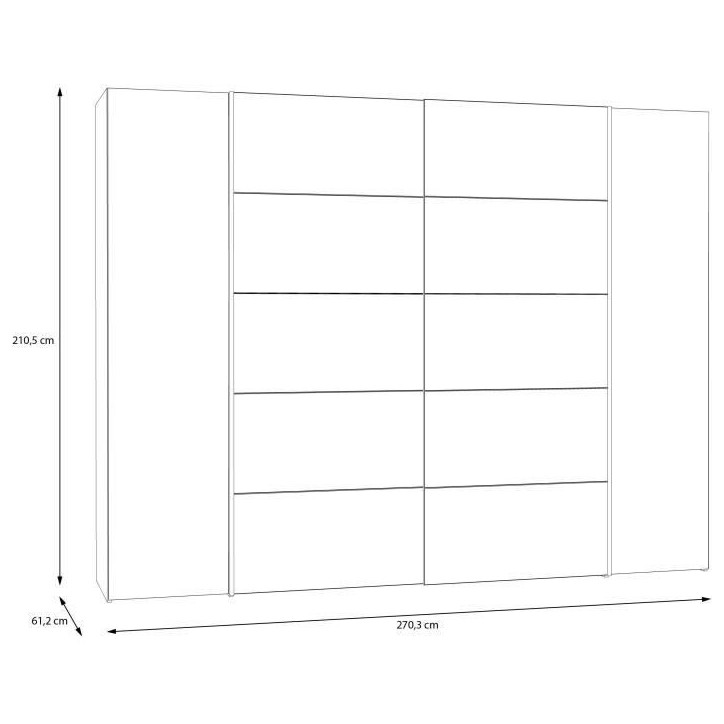 Armoire - Noir / Blanc - 2 portes battantes + 2 portes coulissantes - L270,3 x P61,2 x H210,5 cm - NARAGO