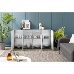 Buffet bas PILVI - 4 portes et 2 tiroirs - Blanc et béton clair - L 1