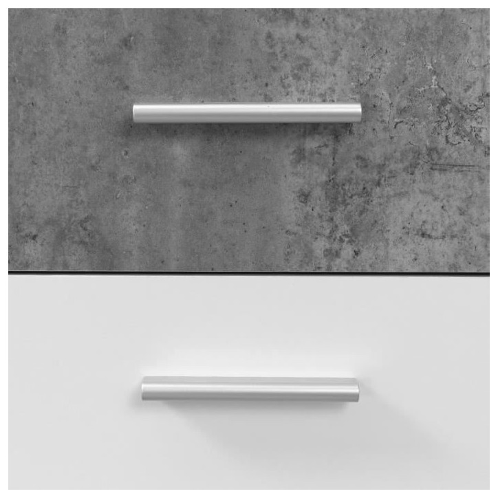Buffet bas PILVI - 4 portes et 2 tiroirs - Blanc et béton clair - L 162,3 x P 34,2 x H 88,1 cm