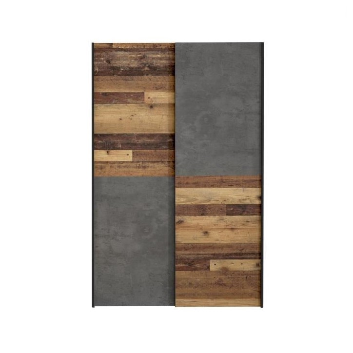 Armoire 2 portes coulissantes multifonction - Panneaux de particules - Bois et béton gris - L 120 x P 41,6 x H 190,5 cm - OZZUL