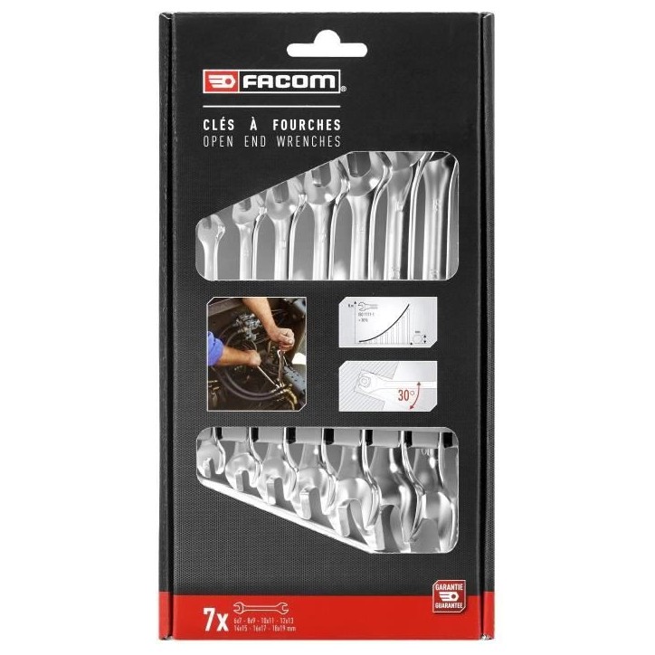 Coffret de 7 Clés a Fourches FACOM - 44.J7PB - 14 ouvertures de 6 a 19mm Coffret de 7 Clés a Fourches FACOM - 44.J7PB - 14 ouvertures de 6 a 19mm