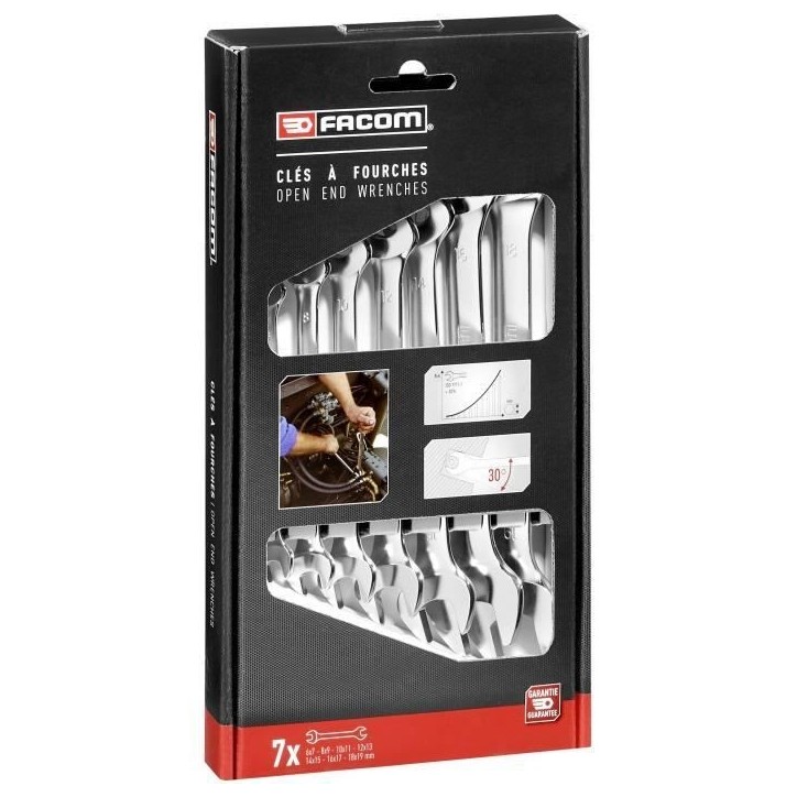 Coffret de 7 Clés a Fourches FACOM - 44.J7PB - 14 ouvertures de 6 a 19mm Coffret de 7 Clés a Fourches FACOM - 44.J7PB - 14 ouvertures de 6 a 19mm