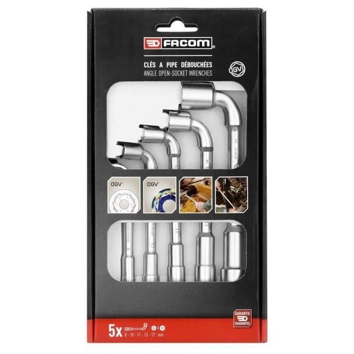 Coffret de 5 Clés a Pipe profils 12 pans x 6 pans FACOM - 76.J5PB - 1 Côté pour reprise diminuée + 1 Côté puissance et ré