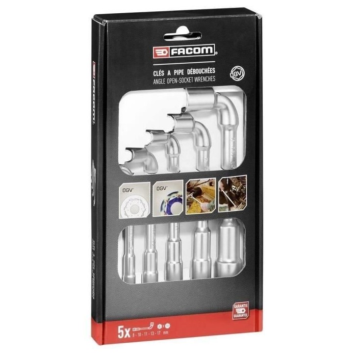 Coffret de 5 Clés a Pipe profils 12 pans x 6 pans FACOM - 76.J5PB - 1 Côté pour reprise diminuée + 1 Côté puissance et ré