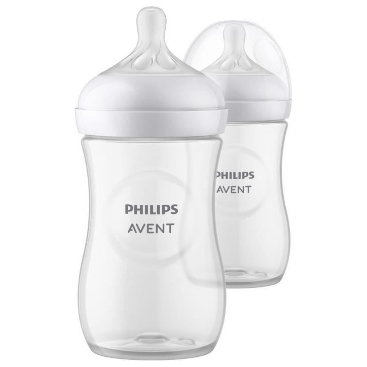 Lot de 2 biberons - PHILIPS AVENT- Natural 3.0 - Anti-colique - 260 ml - AirFree - Tétine imitant la forme du sein - Blanc Lot de 2 biberons - PHILIPS AVENT- Natural 3.0 - Anti-colique - 260 ml - AirFree - Tétine imitant la forme du sein - Blanc