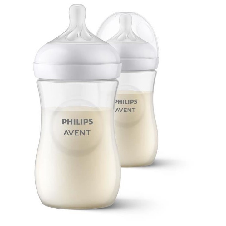 Lot de 2 biberons - PHILIPS AVENT- Natural 3.0 - Anti-colique - 260 ml - AirFree - Tétine imitant la forme du sein - Blanc Lot de 2 biberons - PHILIPS AVENT- Natural 3.0 - Anti-colique - 260 ml - AirFree - Tétine imitant la forme du sein - Blanc