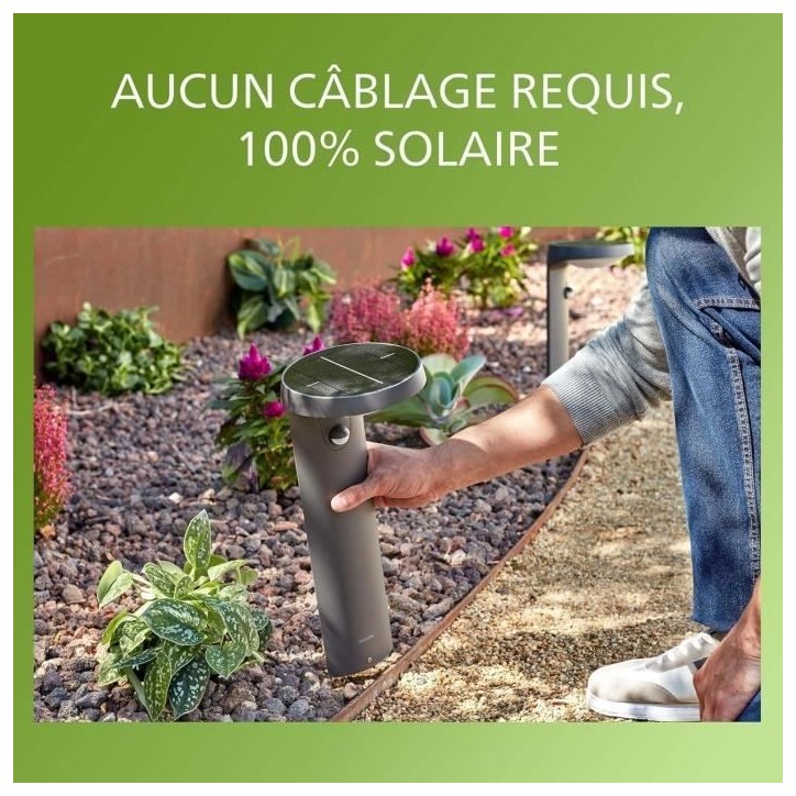 Borne avec recharge solaire PHILIPS TYLA classe énergétique A, détecteur de mouvement, jusqu'a 250 lm, IP44 - Anthracite