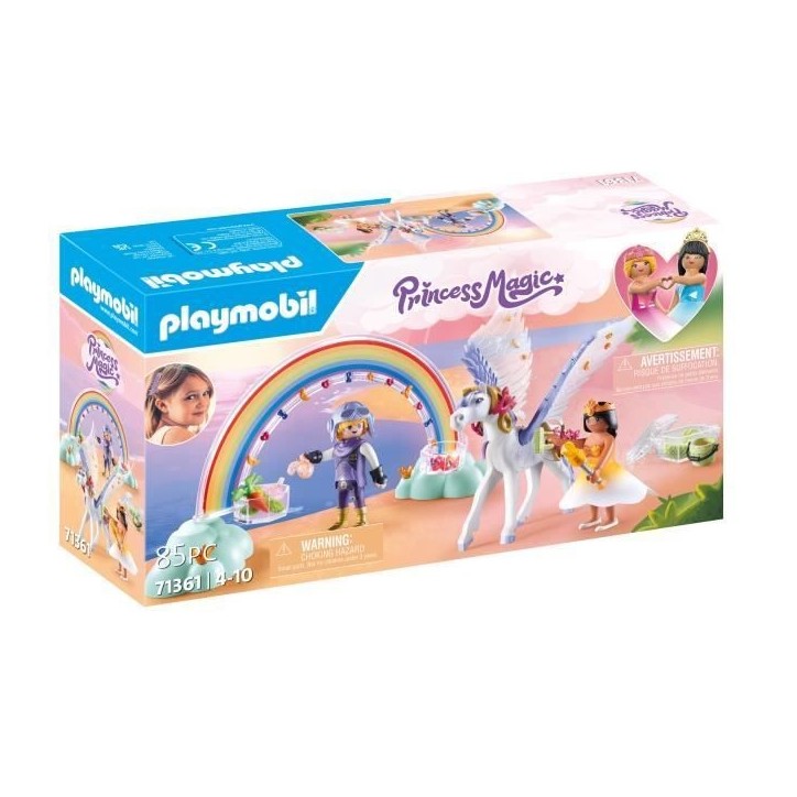 PLAYMOBIL 71361 Cheval ailé a décorer avec princesse, Princess Magic, chevalier et arc-en-ciel, Des 4 ans
