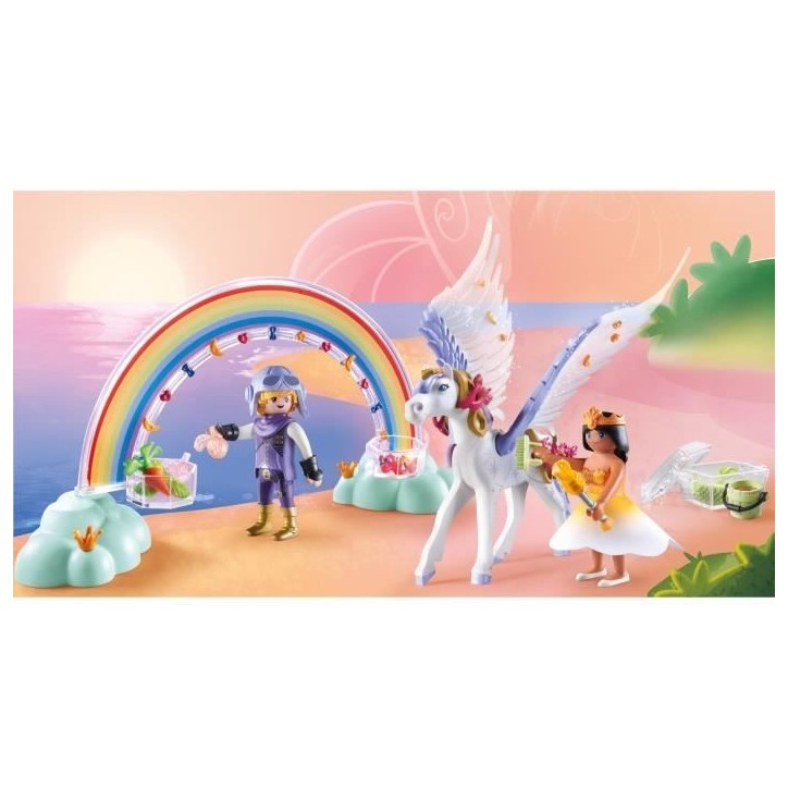PLAYMOBIL 71361 Cheval ailé a décorer avec princesse, Princess Magic, chevalier et arc-en-ciel, Des 4 ans