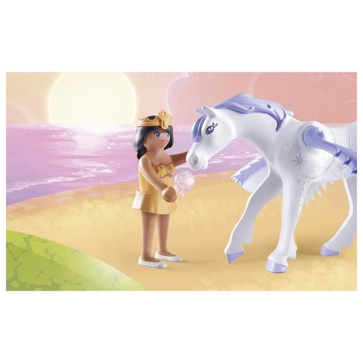 PLAYMOBIL 71361 Cheval ailé a décorer avec princesse, Princess Magic, chevalier et arc-en-ciel, Des 4 ans