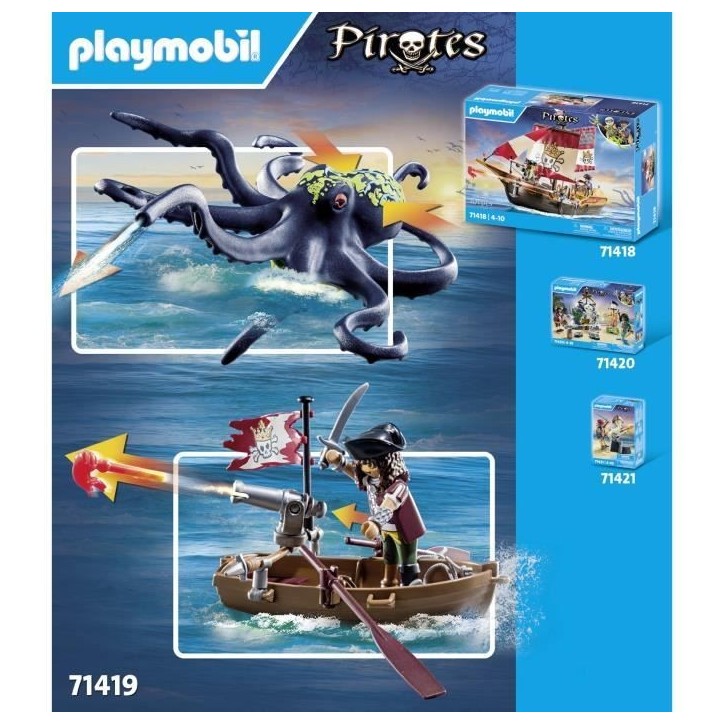 PLAYMOBIL 71419 Pirate avec pieuvre géante, Les Pirates, 44 pieces, Des 4 ans