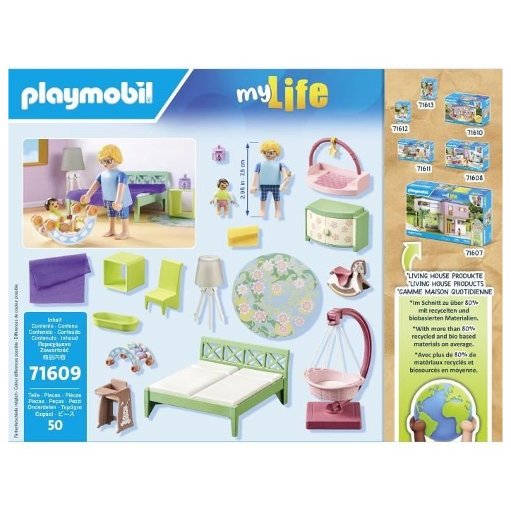 PLAYMOBIL 71609 Chambre de parents avec berceau suspendu, Maison d'architecte, My Life, 50 pieces, Des 4 ans