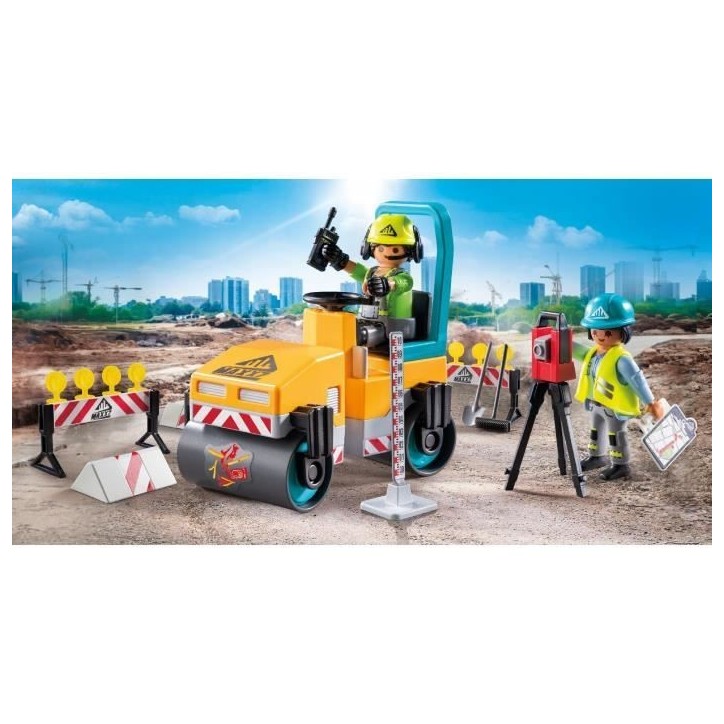 PLAYMOBIL 71751 Ouvriers avec rouleau compresseur et signalisation, Action Heroes, La construction, 43 pieces, Des 4 ans PLAYMOBIL 71751 Ouvriers avec rouleau compresseur et signalisation, Action Heroes, La construction, 43 pieces, Des 4 ans