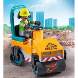 PLAYMOBIL 71751 Ouvriers avec rouleau compresseur et signalisation, Ac