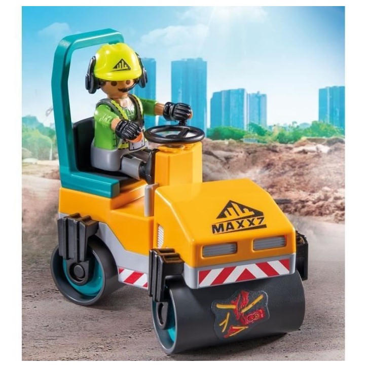 PLAYMOBIL 71751 Ouvriers avec rouleau compresseur et signalisation, Action Heroes, La construction, 43 pieces, Des 4 ans PLAYMOBIL 71751 Ouvriers avec rouleau compresseur et signalisation, Action Heroes, La construction, 43 pieces, Des 4 ans