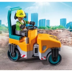 PLAYMOBIL 71751 Ouvriers avec rouleau compresseur et signalisation, Ac