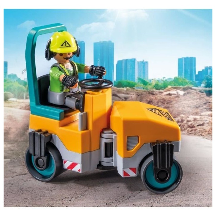 PLAYMOBIL 71751 Ouvriers avec rouleau compresseur et signalisation, Action Heroes, La construction, 43 pieces, Des 4 ans PLAYMOBIL 71751 Ouvriers avec rouleau compresseur et signalisation, Action Heroes, La construction, 43 pieces, Des 4 ans