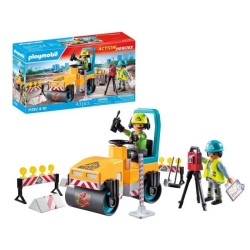 PLAYMOBIL 71751 Ouvriers avec rouleau compresseur et signalisation, Ac