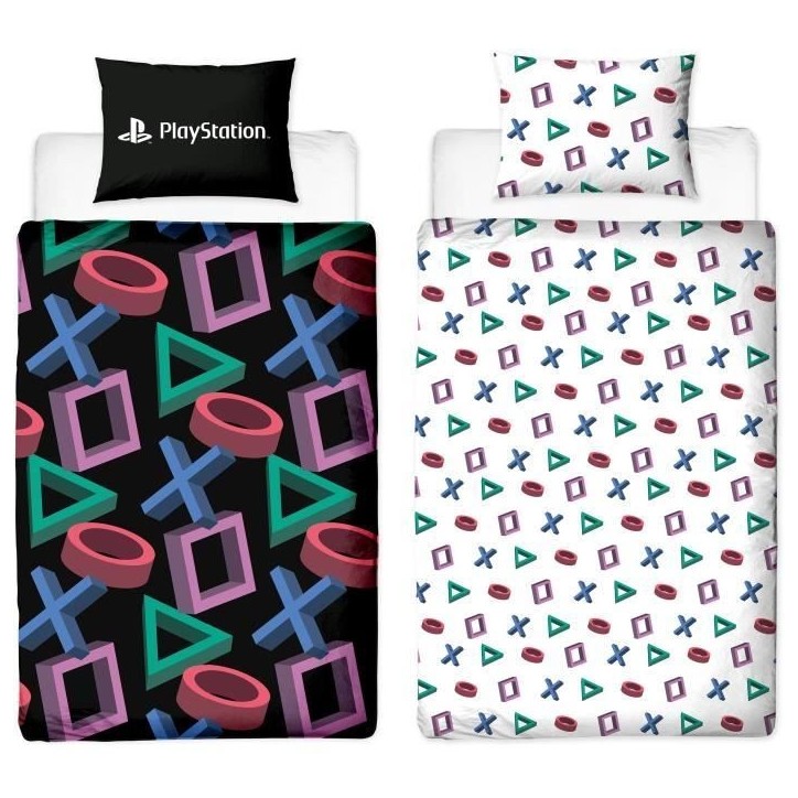 Parure de lit réversible - PLAYSTATION - Microfibre - 1 housse de couette 140 x 200 cm + 1 taie 63 x 63 cm
