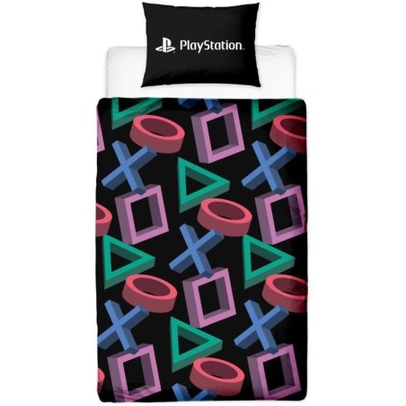 Parure de lit réversible - PLAYSTATION - Microfibre - 1 housse de couette 140 x 200 cm + 1 taie 63 x 63 cm