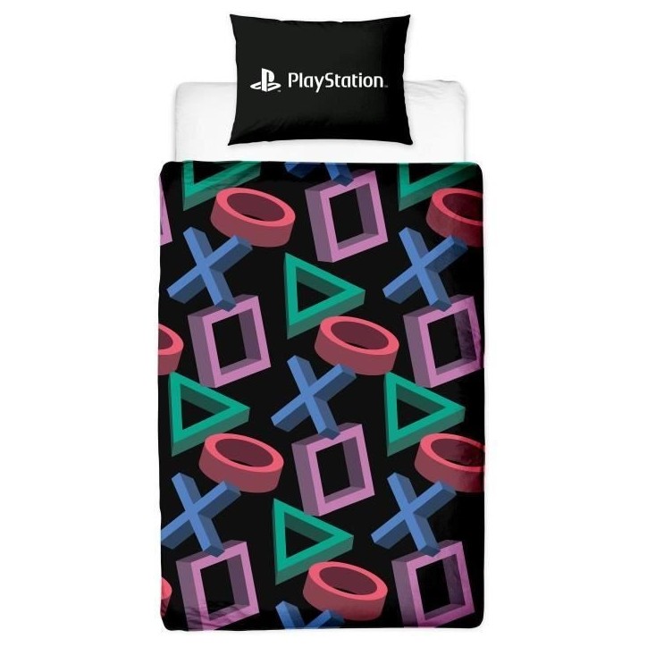 Parure de lit réversible - PLAYSTATION - Microfibre - 1 housse de couette 140 x 200 cm + 1 taie 63 x 63 cm