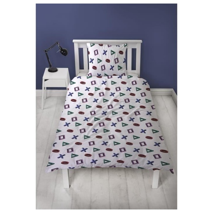 Parure de lit réversible - PLAYSTATION - Microfibre - 1 housse de couette 140 x 200 cm + 1 taie 63 x 63 cm