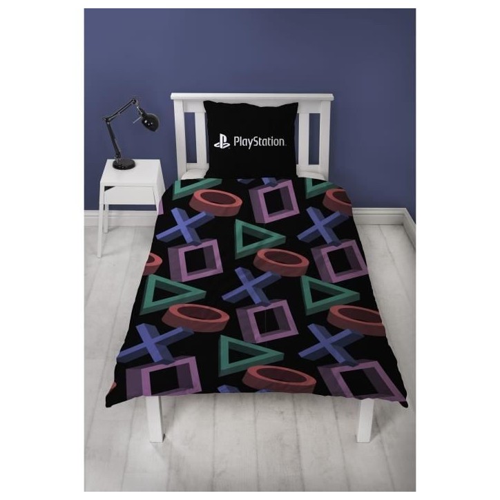 Parure de lit réversible - PLAYSTATION - Microfibre - 1 housse de couette 140 x 200 cm + 1 taie 63 x 63 cm