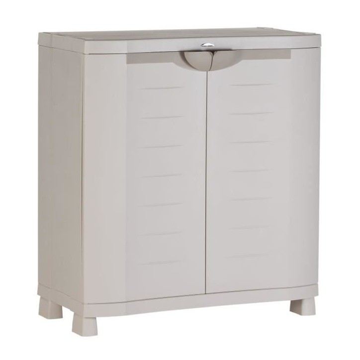 Armoire basse de rangement en résine PLASTIKEN - 2 grandes étageres - l 90 x p 45 x h 100 cm - Gamme Space SAVER