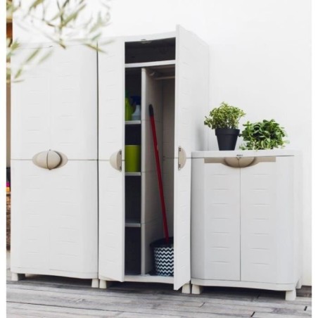 Armoire basse de rangement en résine PLASTIKEN - 2 grandes étageres - l 90 x p 45 x h 100 cm - Gamme Space SAVER