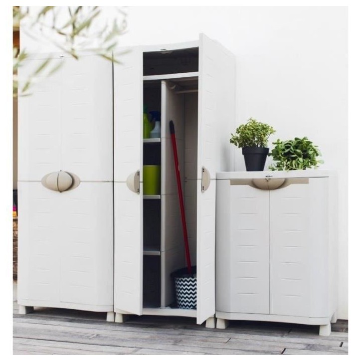 Armoire basse de rangement en résine PLASTIKEN - 2 grandes étageres - l 90 x p 45 x h 100 cm - Gamme Space SAVER
