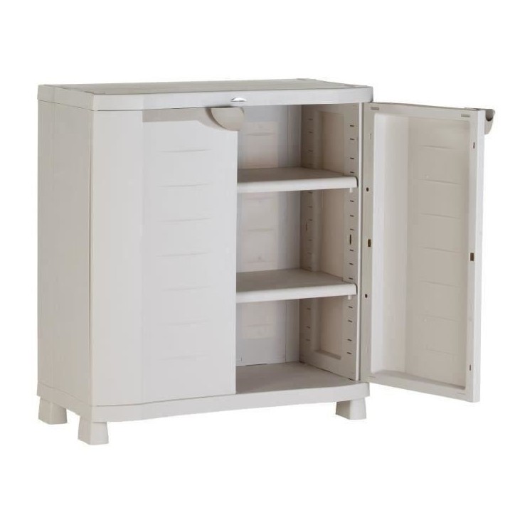Armoire basse de rangement en résine PLASTIKEN - 2 grandes étageres - l 90 x p 45 x h 100 cm - Gamme Space SAVER