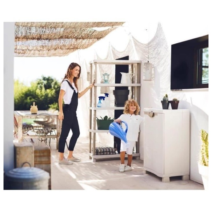 Armoire basse de rangement en résine PLASTIKEN - 2 grandes étageres - l 90 x p 45 x h 100 cm - Gamme Space SAVER