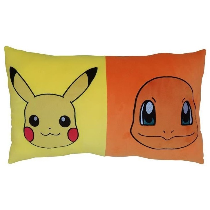 Coussin double face - Carré - POKEMON - Pikachu et Starter - Microfibre - 60 x 40 cm