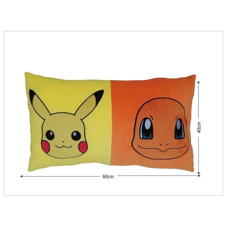 Coussin double face - Carré - POKEMON - Pikachu et Starter - Microfibre - 60 x 40 cm
