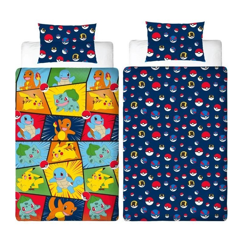 Parure de lit réversible - POKEMON - Starter & Poké-ball - Microfibr Parure de lit réversible - POKEMON - Starter & Poké-ball - Microfibr