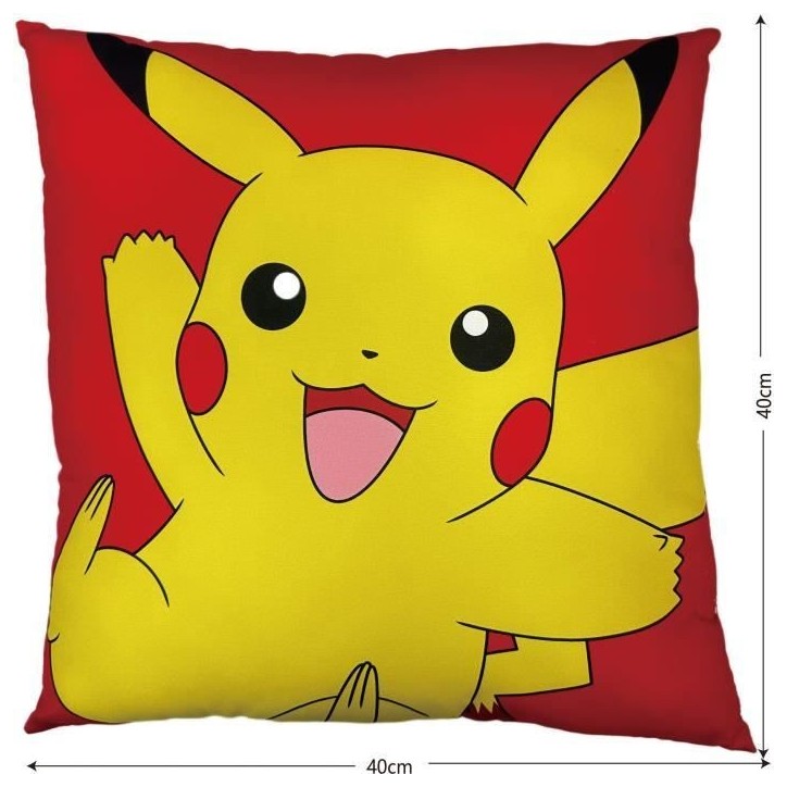 Coussin double face - Carré - POKEMON - Pikachu et Carapuce - Microfibre - 40 x 40 cm