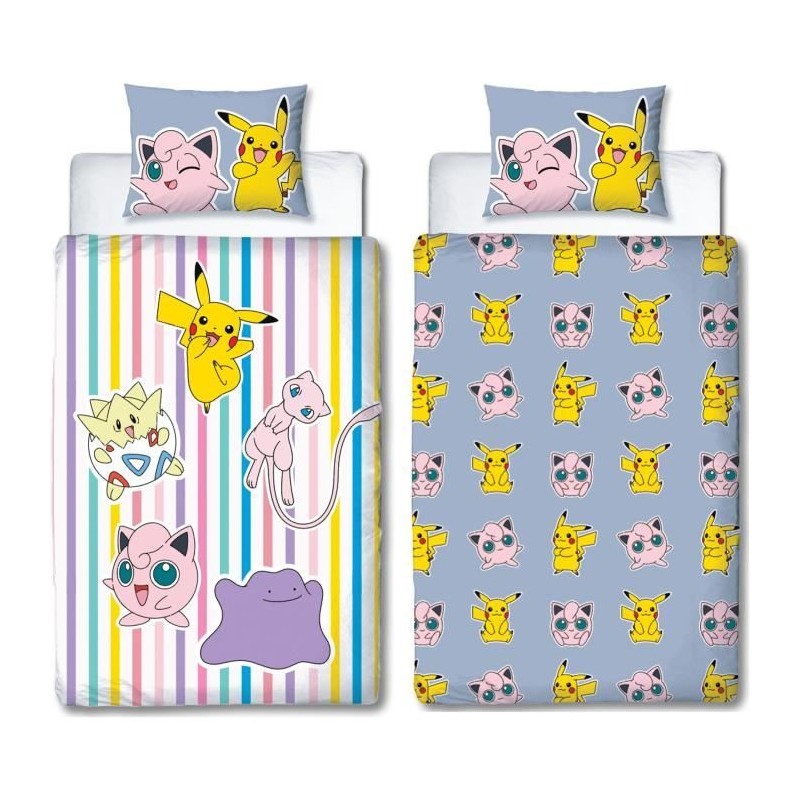 Parure de lit réversible - POKEMON - Pikachu, Mew, Togepi, Jigglypuff Parure de lit réversible - POKEMON - Pikachu, Mew, Togepi, Jigglypuff