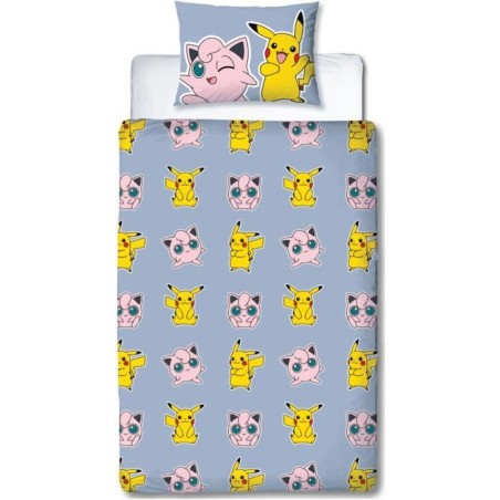 Parure de lit réversible - POKEMON - Pikachu, Mew, Togepi, Jigglypuff & Métamorph - Microfibre - 140 x 200 cm + 1 taie 63 x 63