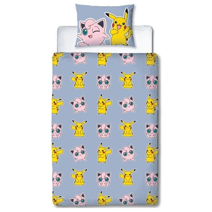 Parure de lit réversible - POKEMON - Pikachu, Mew, Togepi, Jigglypuff & Métamorph - Microfibre - 140 x 200 cm + 1 taie 63 x 63