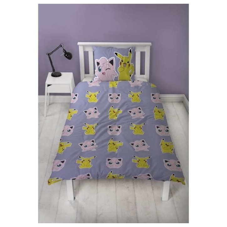 Parure de lit réversible - POKEMON - Pikachu, Mew, Togepi, Jigglypuff & Métamorph - Microfibre - 140 x 200 cm + 1 taie 63 x 63