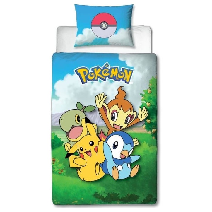 Parure de lit réversible - POKEMON - Pikachu et ses amis - Microfibre - 1 housse de couette 140 x 200 cm + 1 taie 63 x 63 cm