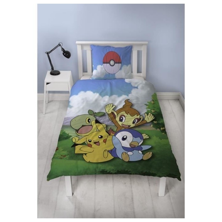 Parure de lit réversible - POKEMON - Pikachu et ses amis - Microfibre - 1 housse de couette 140 x 200 cm + 1 taie 63 x 63 cm