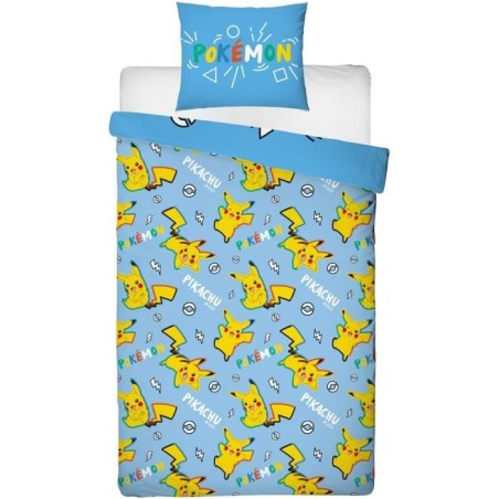 Parure de lit - POKEMON - Pikachu - Microfibre - 1 housse de couette 140 x 200 cm + 1 taie 63 x 63 cm