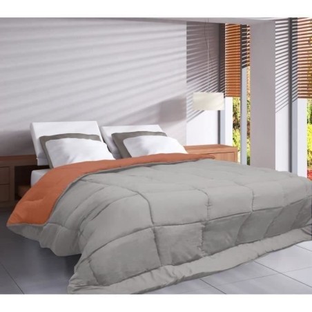 POYET MOTTE Couette Microfibre 400g/m² CALGARY - 140 x 200 cm - Gris galet et Marron gimgembre